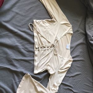 Beige lace up suede crop top